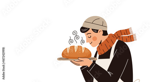 Baker Appreciates Warmly Scented Loaf, Freshly Baked And Ready To Be Offered To Customers