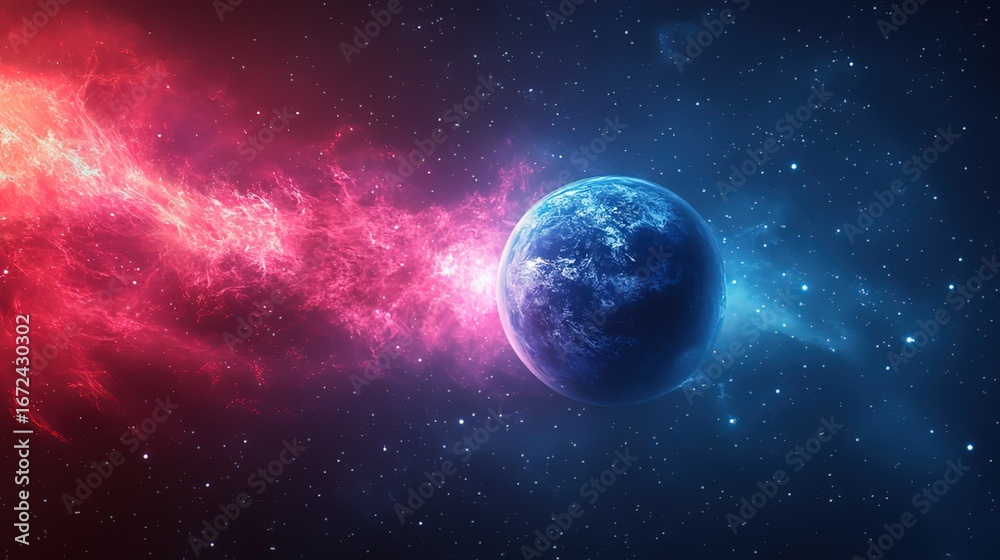 Obraz premium Cosmic Background with Earth and Nebula, Space - themed Visual for Digital Projects 