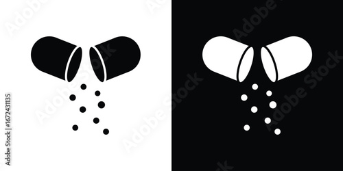 Open Capsule Pill icon vector Graphic Designs. Suitable for use on web apps,