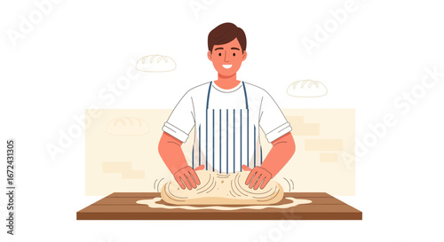 Baker Crafting Loaf Of Delicious Bread Freshly Made With Enthusiasm And Expertise