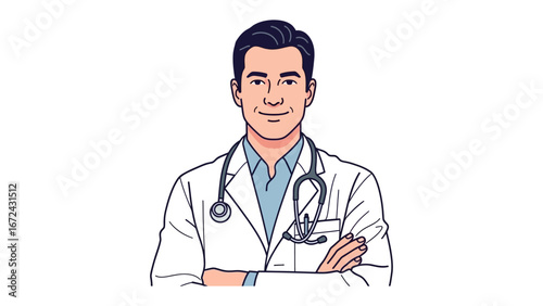 Trusted Doctor Portrait: An inviting doctor is depicted with an inviting and friendly stance, embodying healthcare expertise, medical professionalism, and a reassuring presence.
