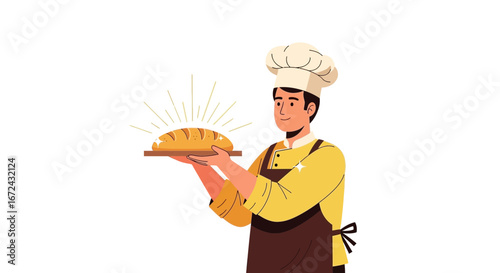 Baker Holding Freshly Baked Loaf Of Bread Ready For Culinary Delights And Enjoyment
