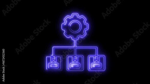 Wallpaper Mural Glowing Neon Gear Connected to Boxes Icon Represents Workflow Automation Data Transfer and Torontodigital.ca