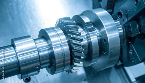 Close-up of metal gears being machined