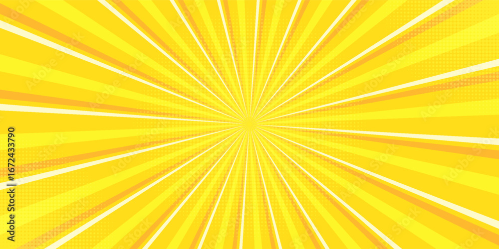 Fototapeta premium Yellow comic book background. Modern creative pop art orange halftone style background