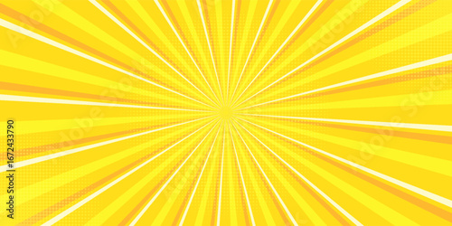 Yellow comic book background. Modern creative pop art orange halftone style background