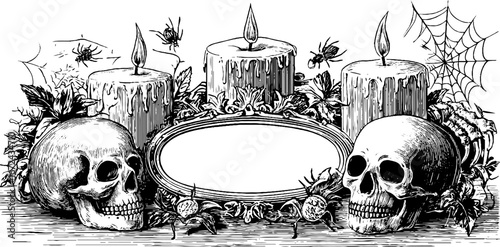 Halloween candlelit skull arrangement for gothic decor and invitations