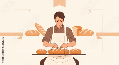 Baker Preparing Bread, Artisan Working, Delicious Bakery Products, Freshly Baked Loaves
