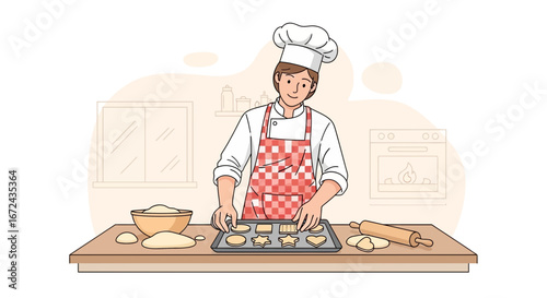 Baker Preparing Cookies: A Wholesome Illustration of Baking Fun and Culinary Delights
