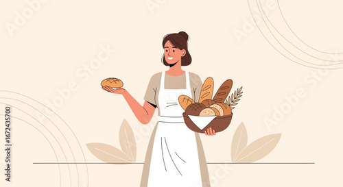 Baker Presenting Assortment of Bread, Freshly Baked, Bakery and Healthy Eating Concept