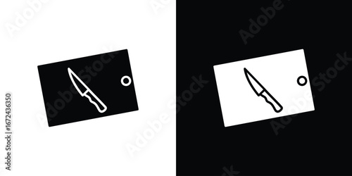 Cutting board with knife pack. vector glyph flat icons