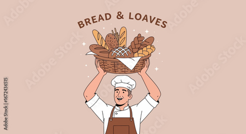 Baker Proudly Presents Variety Of Delicious Baked Goods In A Woven Basket