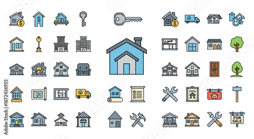 Collection of real estate and home related icons and elements