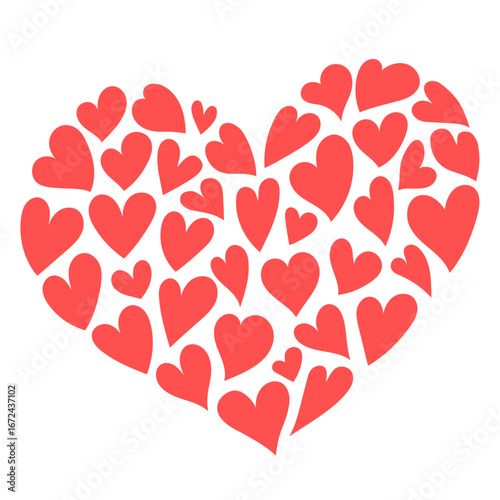 赤色の小さいハートで大きいハートを作ったイラスト