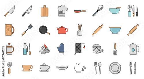 Collection of kitchen utensils and cooking tools illustration