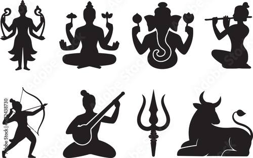 Collection of hindu deity icons for religious and cultural designs