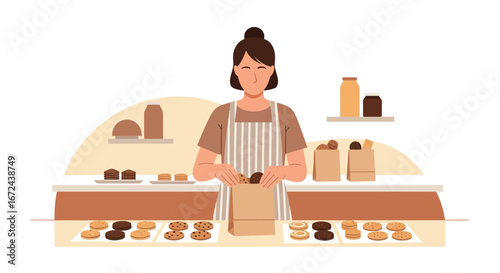 Bakery Scene Depicting Cookie Purchase Moment With Attentive Person And Shop Display