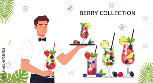 Bartender Presents Refreshing Berry Cocktails with Fresh Ingredients for Summer Drinks