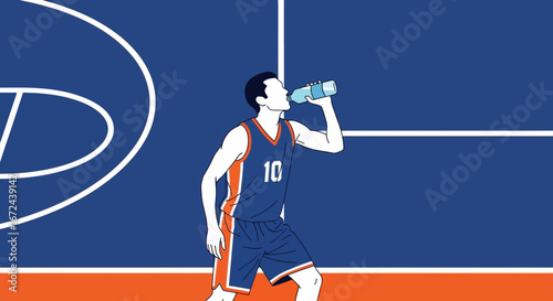 Basketball Player Drinking Water, Staying Hydrated During the Game and Performing Well