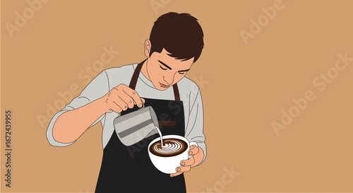 Barista Crafted Latte Art Demonstration Serving Artistic Coffee Creations Expertly Done
