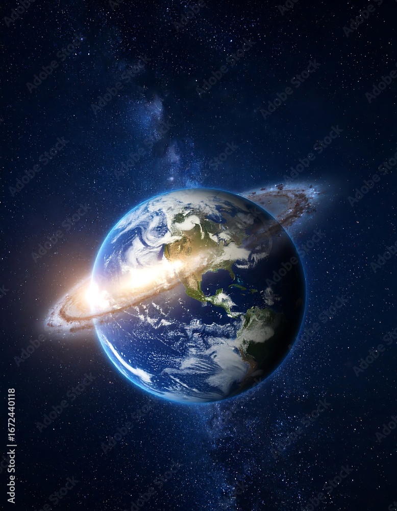 Fototapeta premium Planet Earth, Cosmic Ring, Space