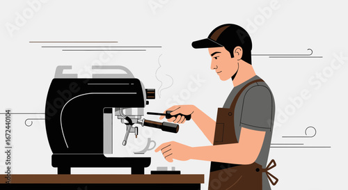 Barista Crafting Espresso With Modern Machine For Refreshing Beverage Illustration