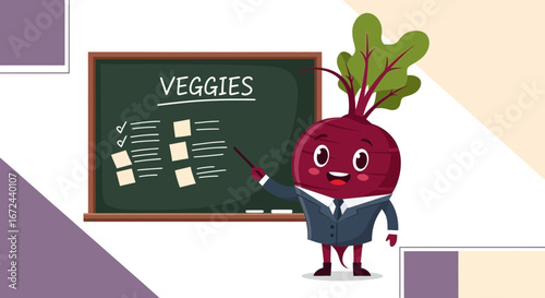 Beetroot Professor: A Charming Vegetable Character Giving A Presentation About Veggies