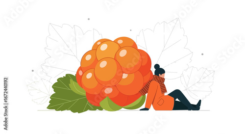 Berry And Figure Composition, Conceptual Autumnal Scene, Illustration, Seasonal Fruit Art