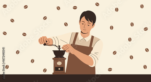 Barista Expertly Grinding Coffee Beans for Fresh Brewed Beverage Perfection