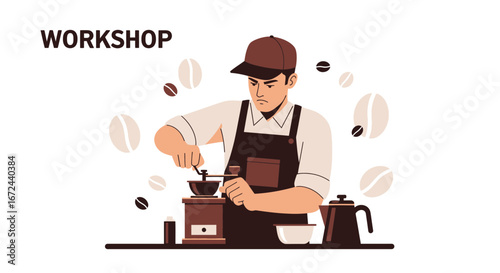 Barista Grinding Coffee Beans: Professional Preparing Freshly Ground Coffee for Drinks