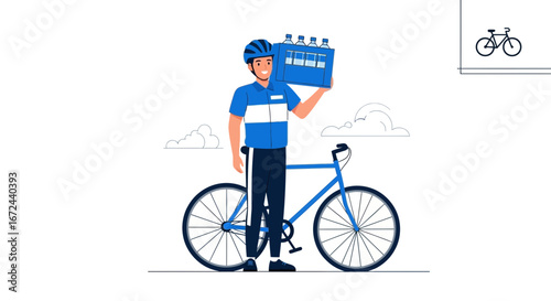Bicycle Courier Delivery of Water Bottles Representing Healthy Lifestyle Choices and Quick Service