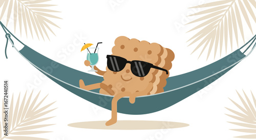 Biscuit Enjoying Vacation With A Cocktail Relaxing In A Hammock Under Palm Trees