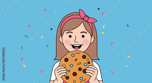 Blissful Girl Featuring a Delicately Decorated Cookie and Joyful Festive Confetti Moments