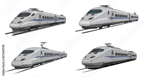 Illustrative depiction of high-speed silver bullet trains with distinctive outlines