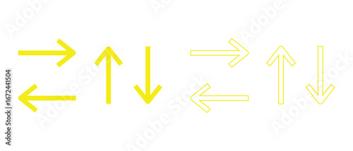 Yellow Arrow Set Pointing Different Directions on Transparent Background