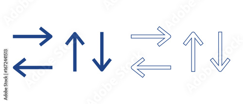 Blue Arrows Pointing in Different Directions on Transparent Background