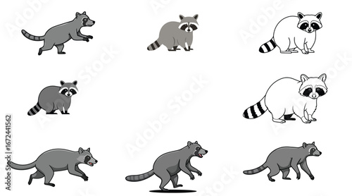 Cute Raccoon Cartoon Character Illustrations Set on Clean White Background