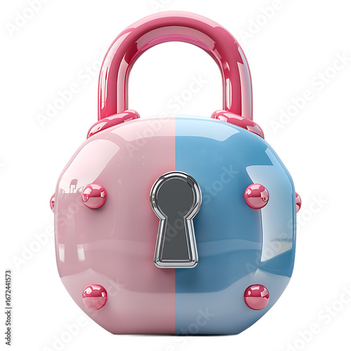 Pink and Blue Padlock on White Background