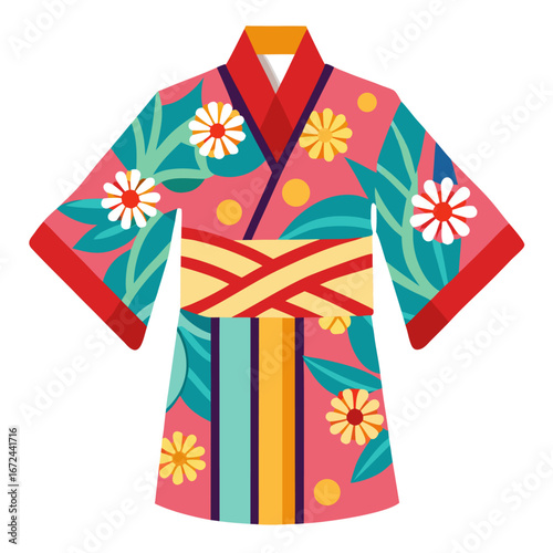 Colorful japanese kimono with floral patterns isolated on white background isolated on transparent background