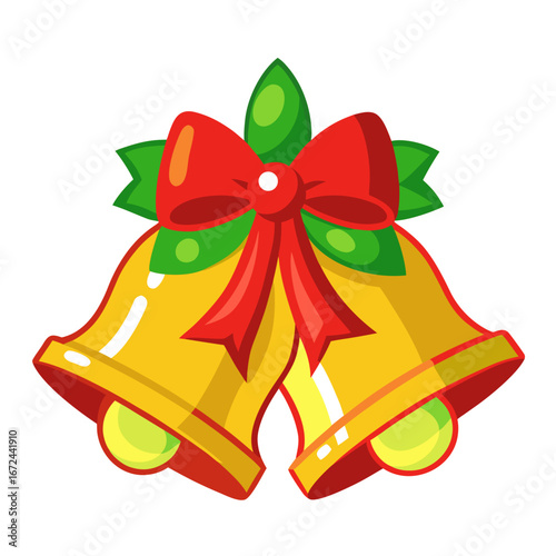 Christmas bells with red bow and green leaves isolated on white background isolated on transparent background
