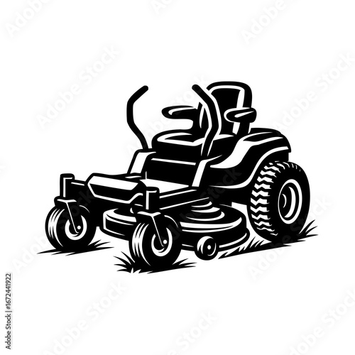 Black Lawn Mower Vector Illustration – Ride-On Grass Cutting Machine in Bold Style – Landscaping and Gardening Equipment Logo Design And Lawn Care Logo Lawn Maintenance Logo