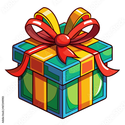 Turquoise gift box with red ribbon and bow isolated on white background isolated on transparent background