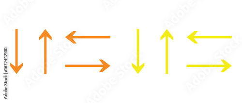 Orange and Yellow Arrow Set Pointing Different Directions on transparent background
