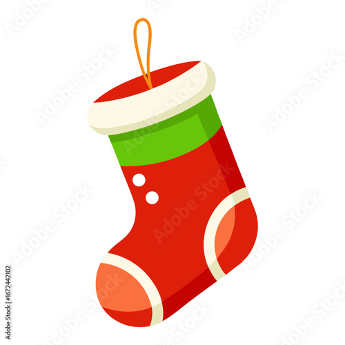 Festive christmas stocking with hanging ornament and holly leaves isolated on white background isolated on transparent background