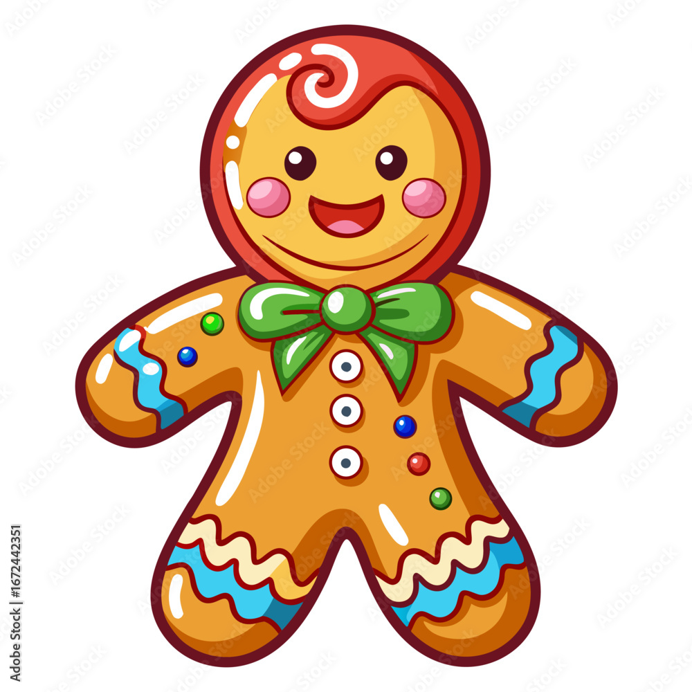 Obraz premium Cute cartoon gingerbread man with colorful icing decorations isolated on white background isolated on transparent background