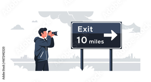 Capturing The Moment: A Photographer Documents Exit Sign Iconography, Showing Mileage