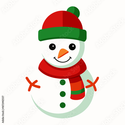 Cute cartoon snowman wearing a red hat and scarf isolated on white background isolated on transparent background
