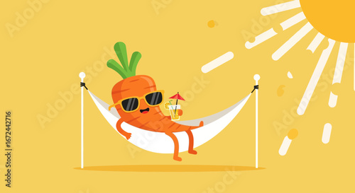 Carrot Chilling, Summer Vacation, Relaxing Day, Enjoying a Drink, Sunbathing in Hammock