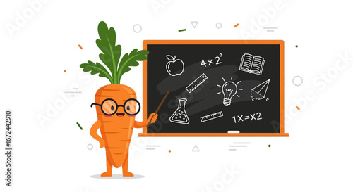 Carrot Teacher Presenting Mathematical Concepts On A Blackboard With Educational Drawings