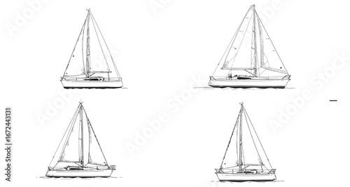 Sailboat sketches showcasing different sailing vessels in vector illustration